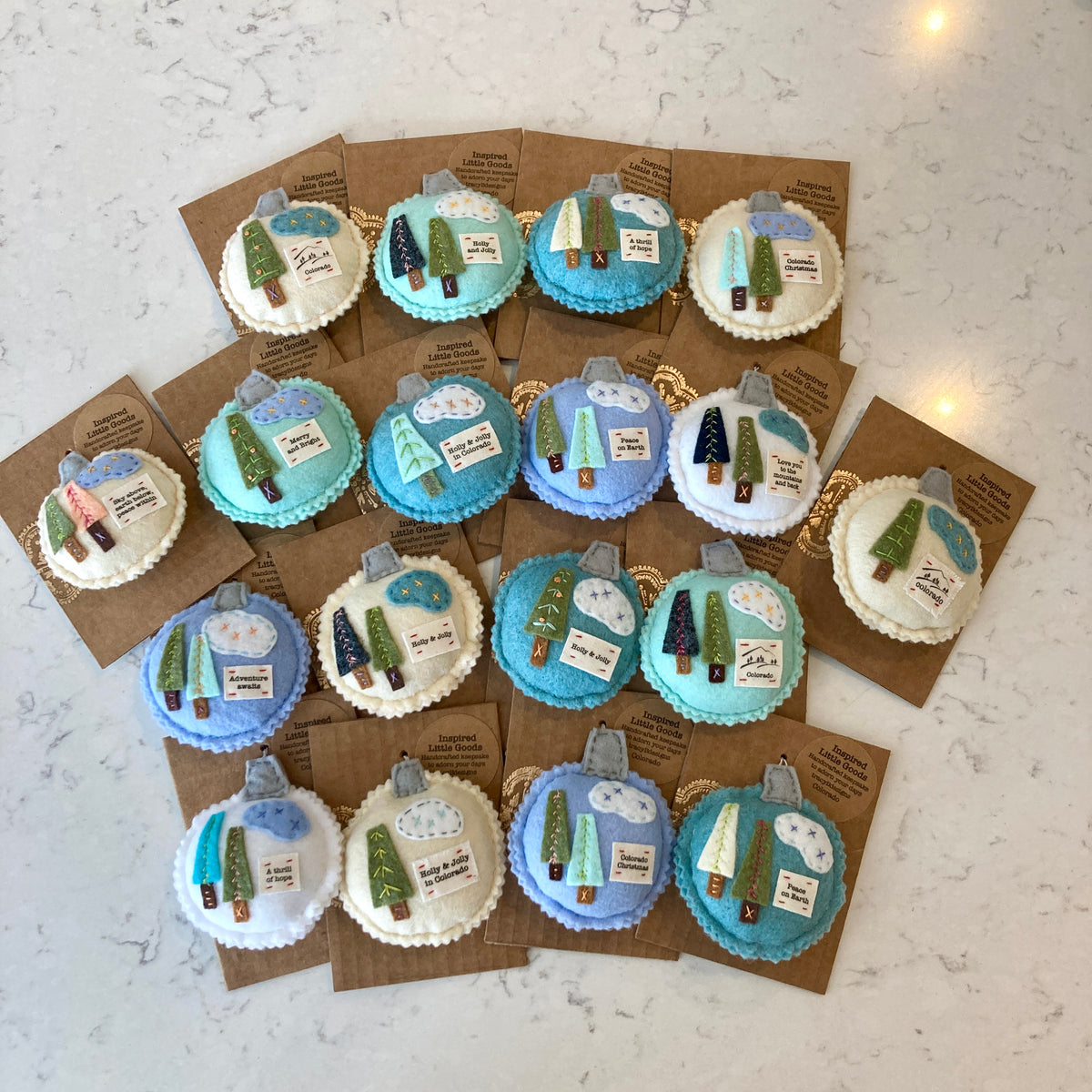 Felted Ball Ornaments :: Asst. Cozy Colorado + Christmas + Uplifting Messages