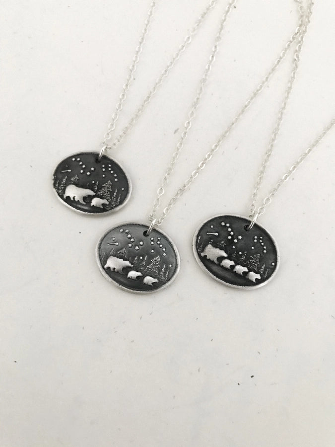 Mama Bear & Cubs in Forest Necklace