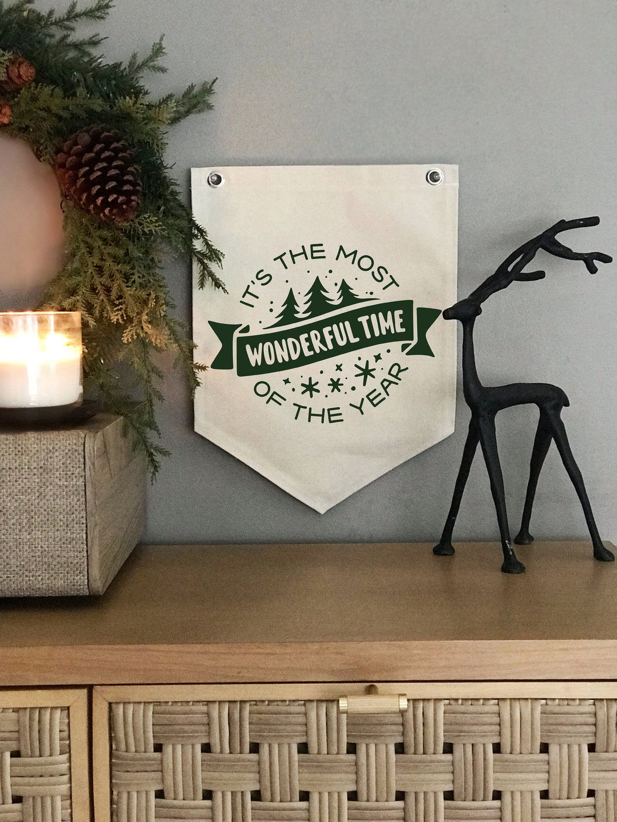 Most Wonderful Time of the Year Canvas Banner Christmas Pennant Flag