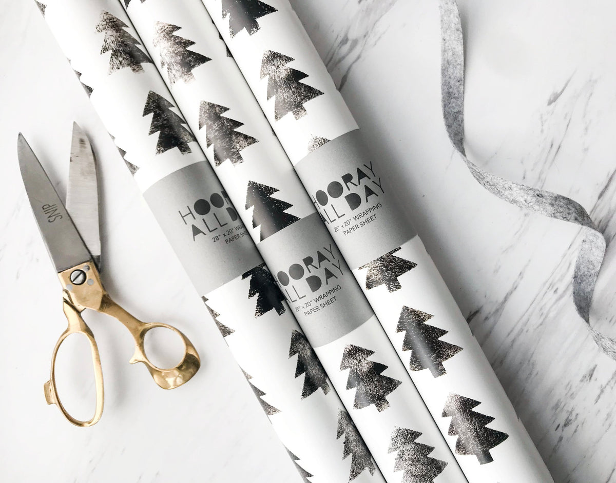 Scandinavian Black and White Block Tree Wrapping Paper