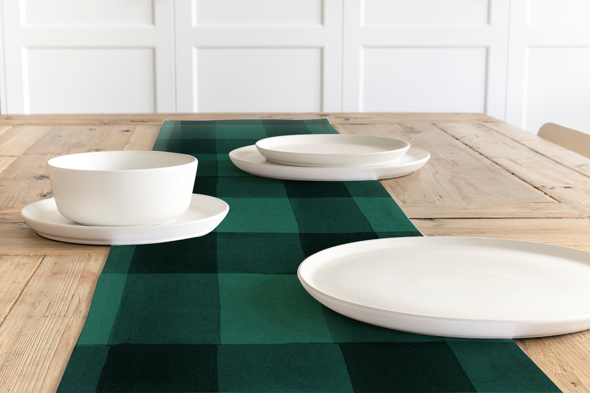 Dark Green Gingham Table Runner