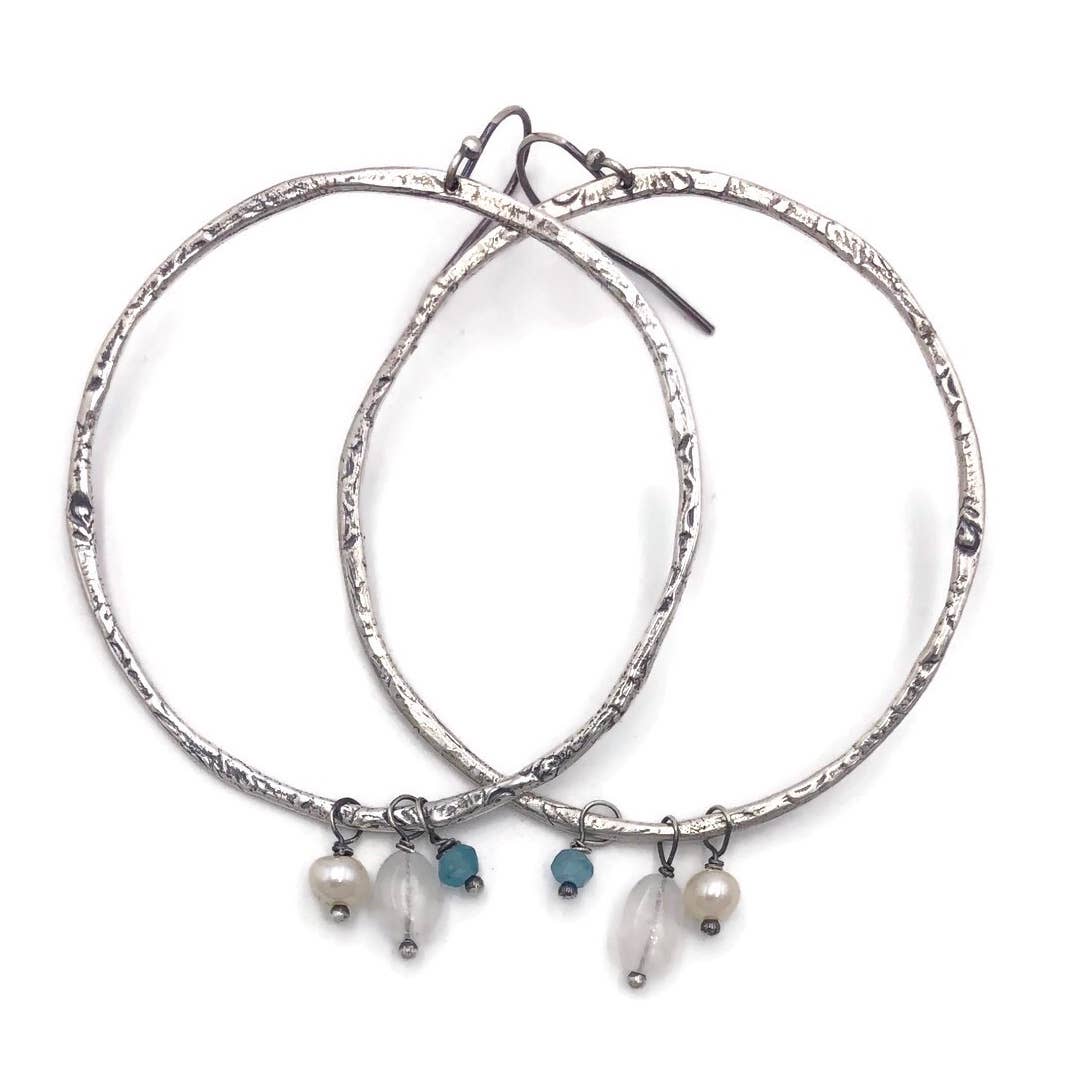 Large Gemstone Loop Hoop Earrings