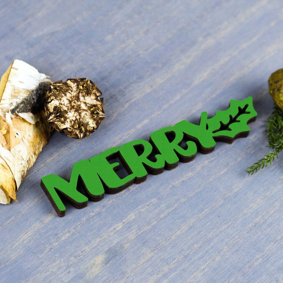 Merry Tiny Word Ornament in Grass Green
