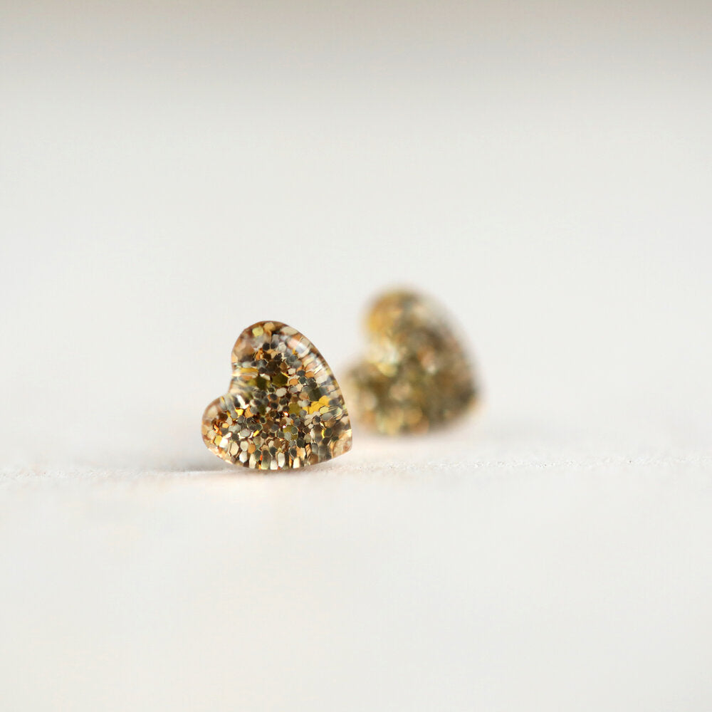 Mini Gold Resin Heart Stud Earrings