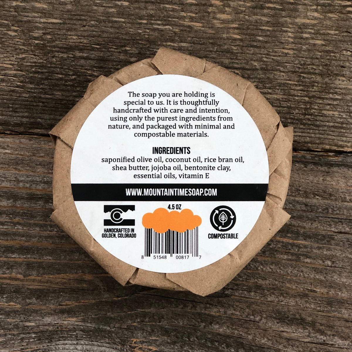 Ingredient label of mountain time soap shaving soap puck