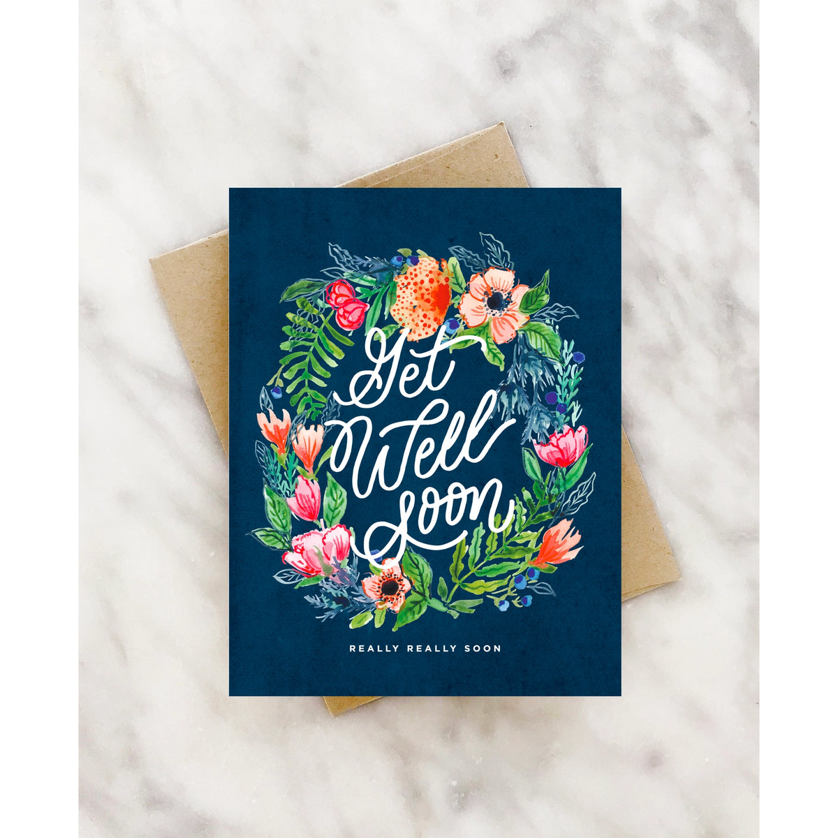 Get Well Soon Floral Wreath Card
