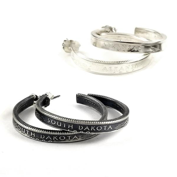 1.25" Silver Hoop earrings made from Colorado quarters
