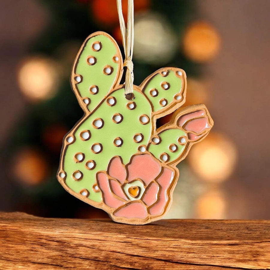 Prickly Pear Cactus Artisan Clay Ornament