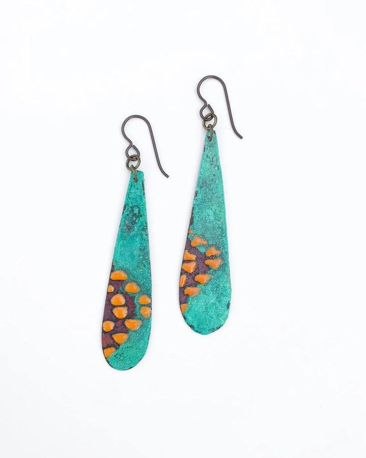 Orange and Turquoise Teardrop Earrings