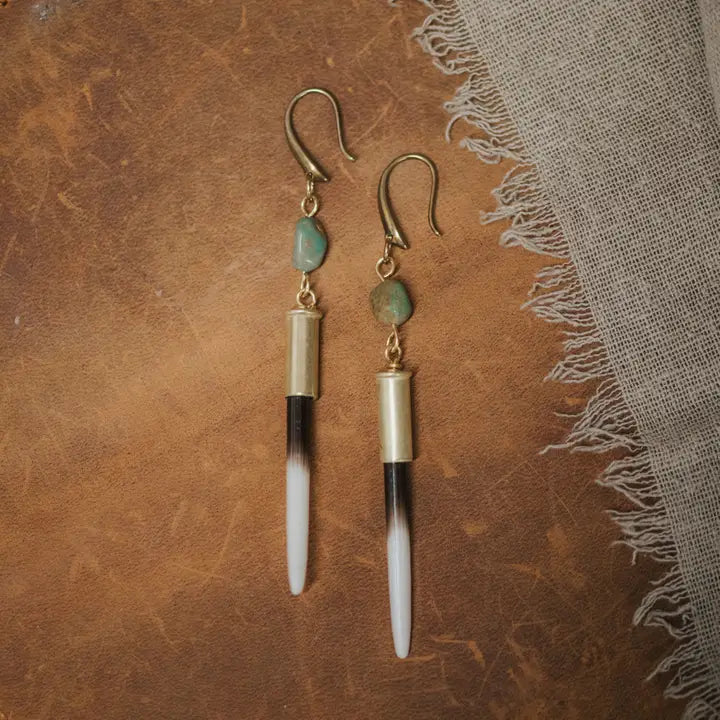 Turquoise Porcupine Quill Hook Earrings