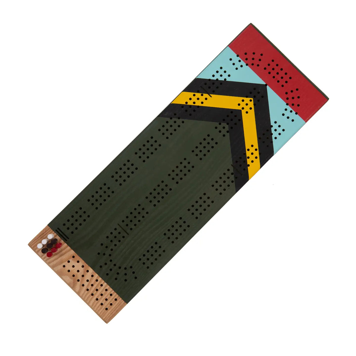 Colorful geometric patterned mat on a white background