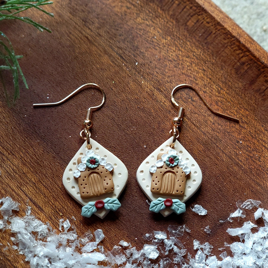 Gingerbread House Christmas Dangle Earrings