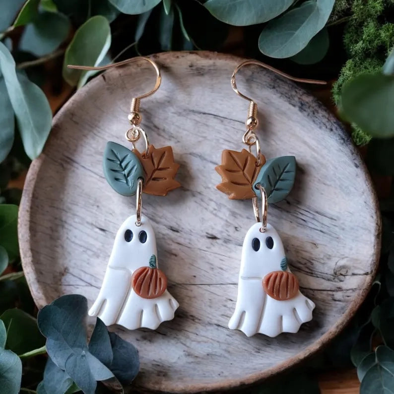 Pumpkin Ghost Cottagecore Clay Earrings
