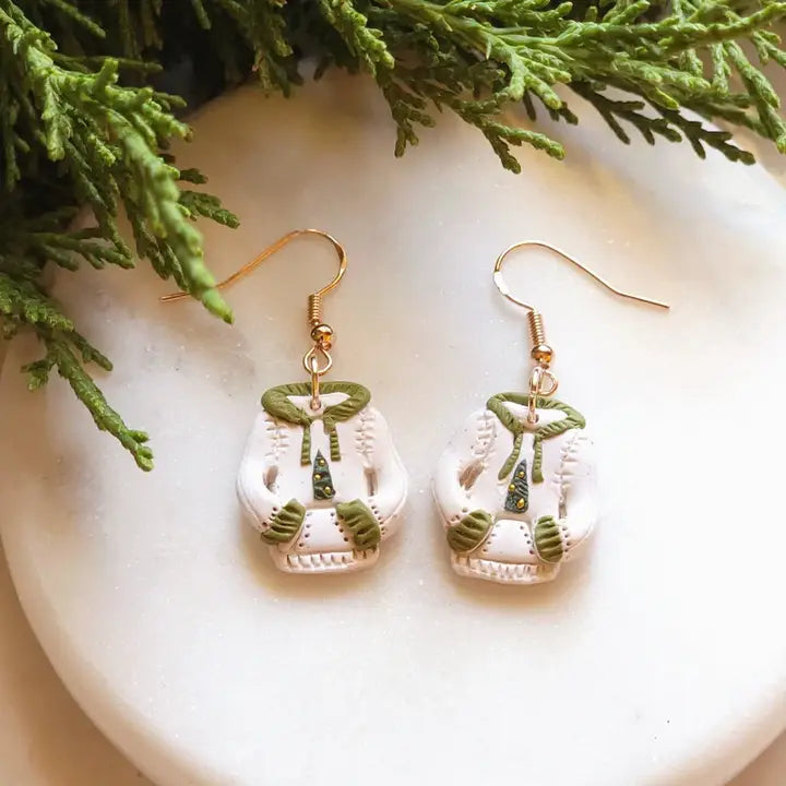 Christmas Tree Sweater Clay Dangle Earrings