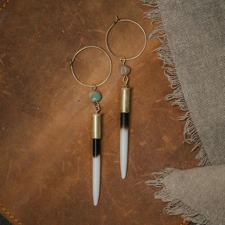 Turquoise Porcupine Quill Hoop Earrings