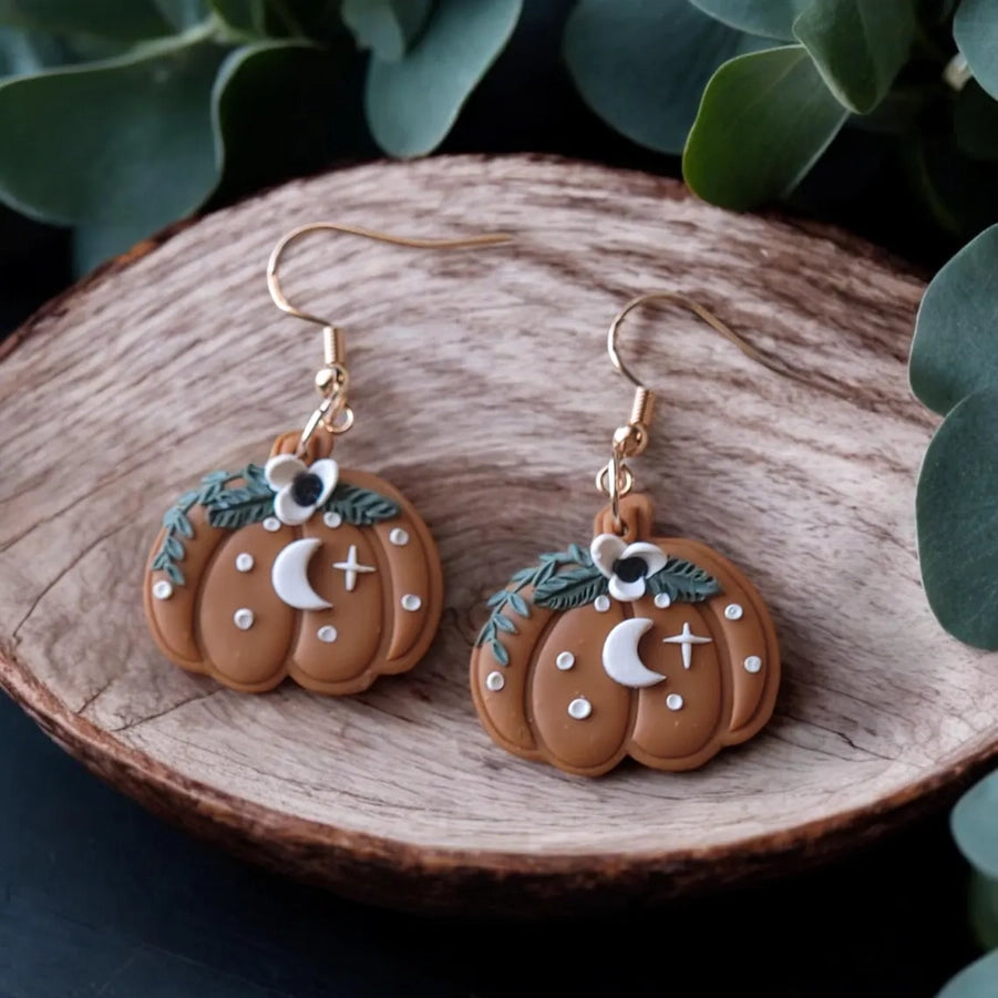 Floral Pumpkin Dangle Earrings