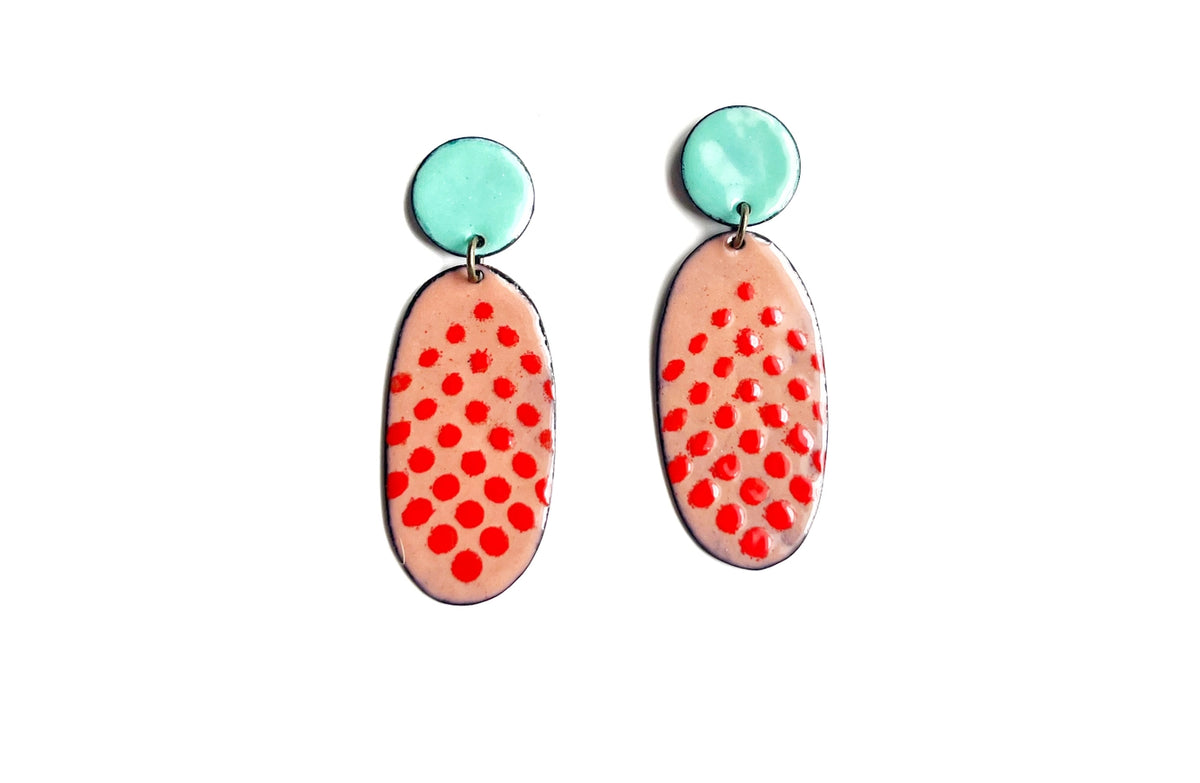 Red and Aqua Enamel Earrings