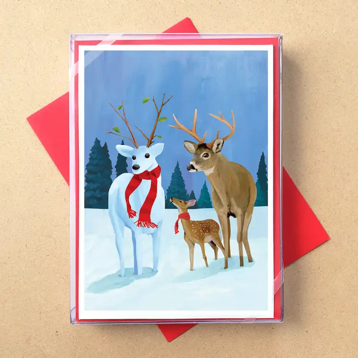 Card with deer illustration on a beige background