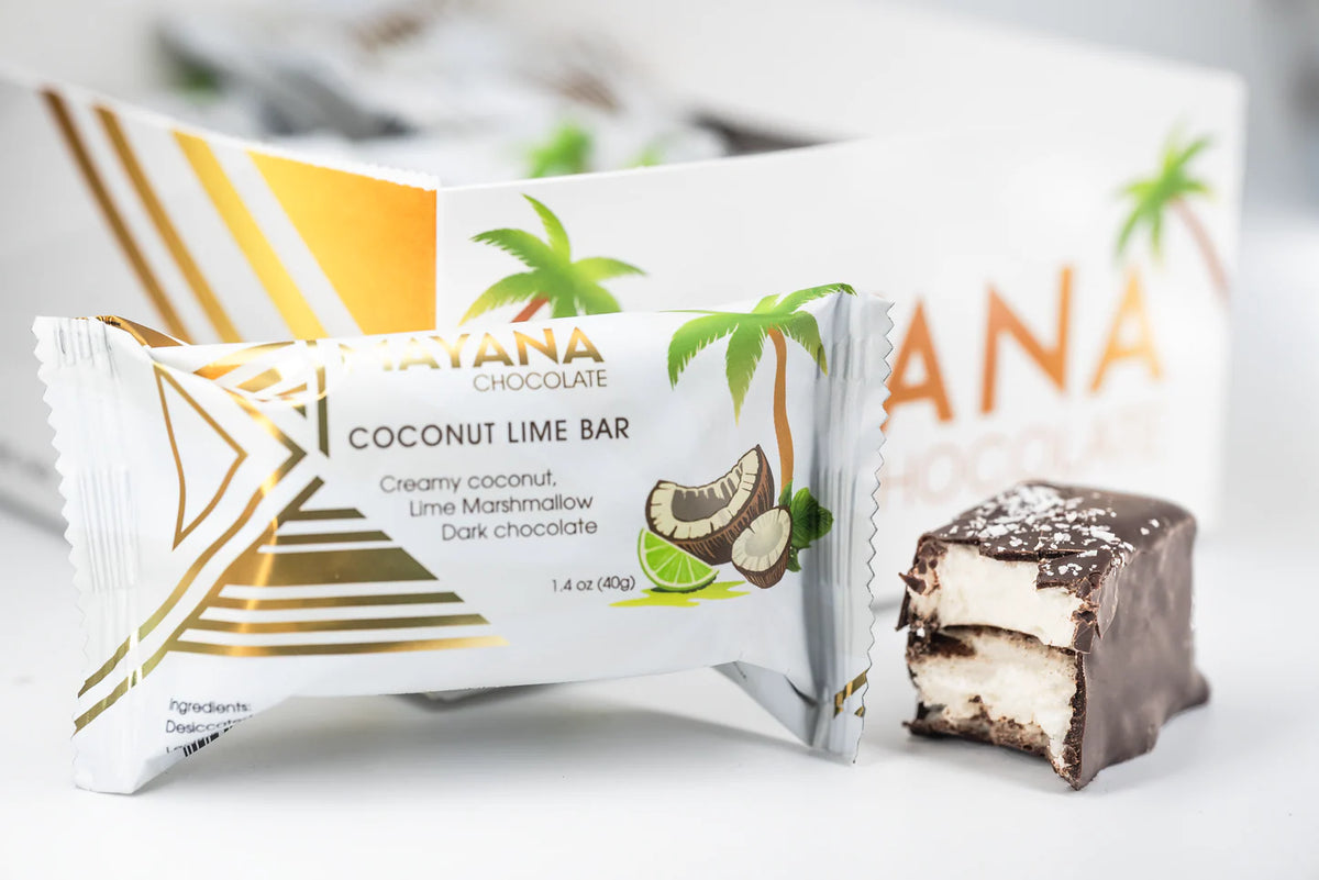 Batyana Coconut Lime Bar with packaging on a white background