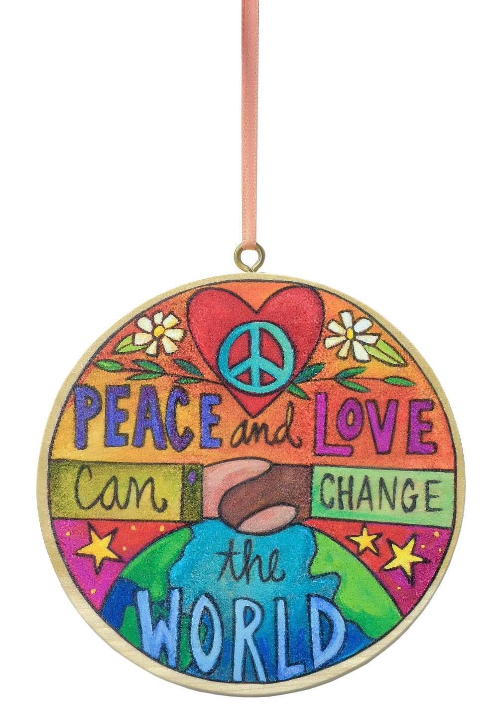 Spread Peace Wooden Circle Ornament