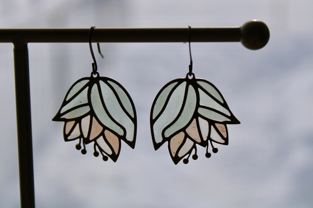 Lotus Bud :: Stained Glass Resin Earrings