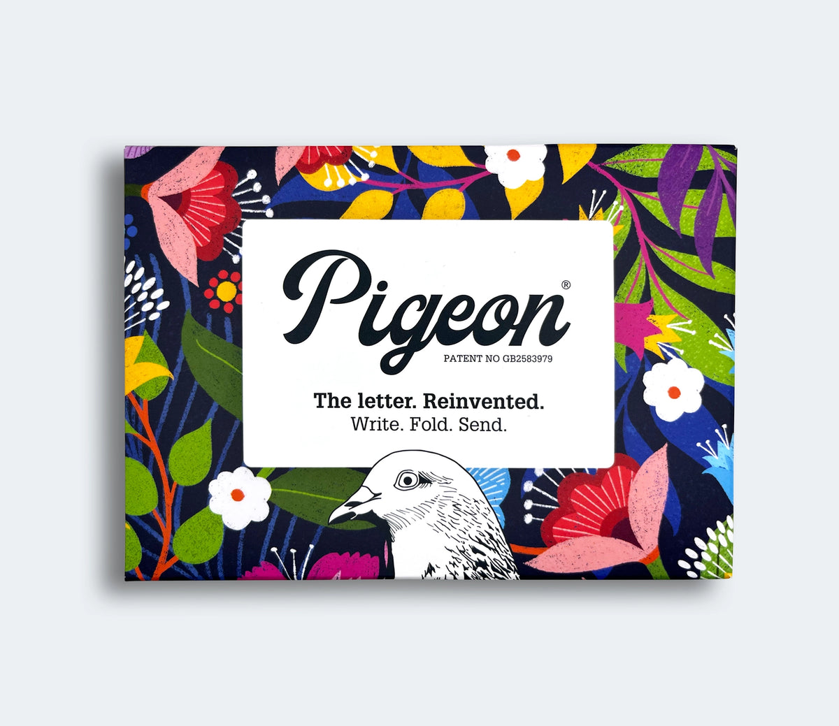 Colorful packaging with 'Pigeon' branding and floral design
