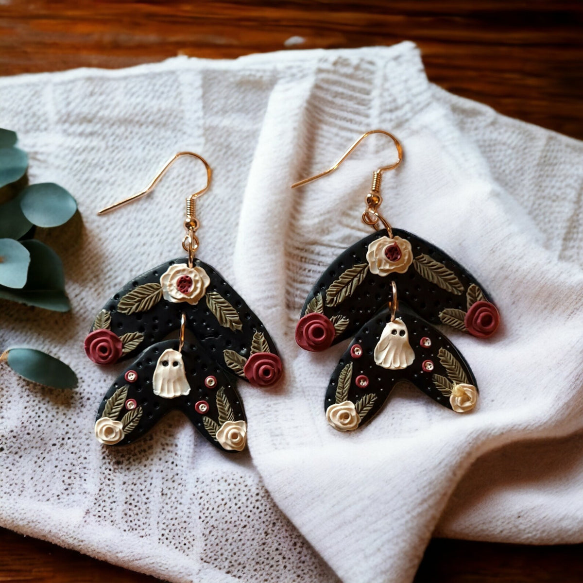 Floral Ghost Cottagecore Clay Earrings