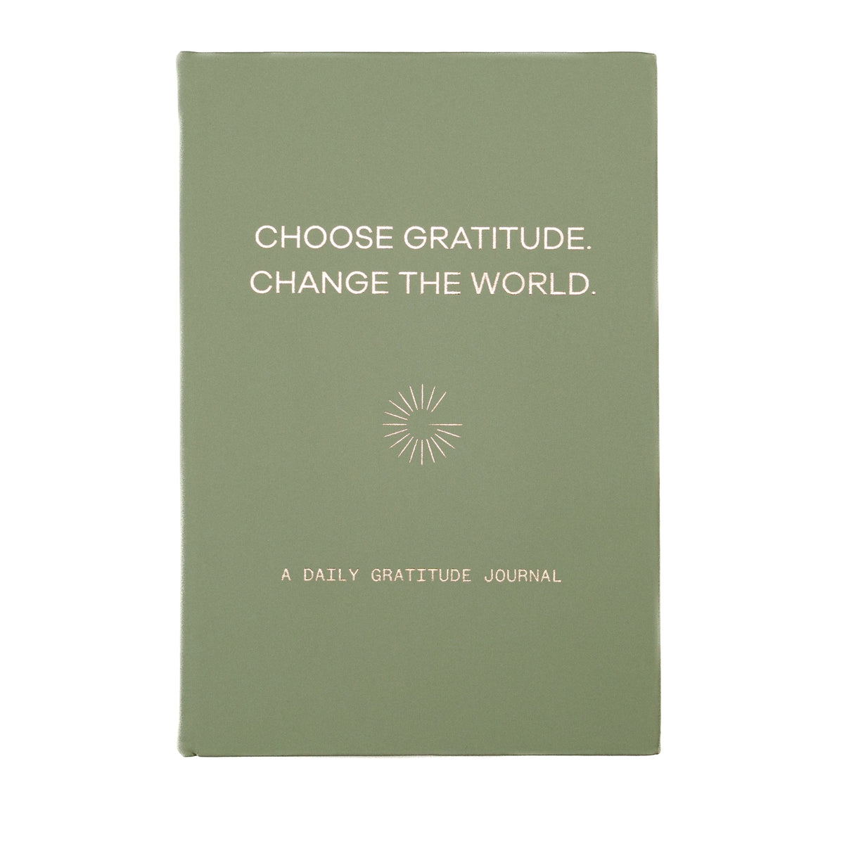 Green journal with 'Choose Gratitude. Change the World.' text on a white background