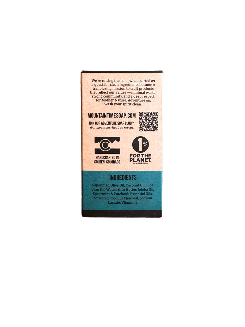 Bar of soap with a label on a white background