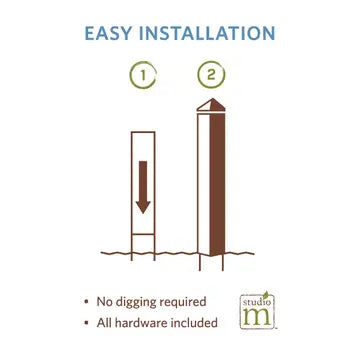 Diagram showing easy installation process with 'studio m' logo.