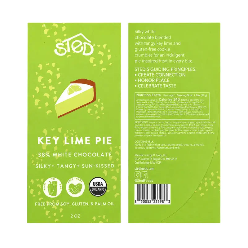 Green packaging of Sled Key Lime Pie with text and branding on a white background