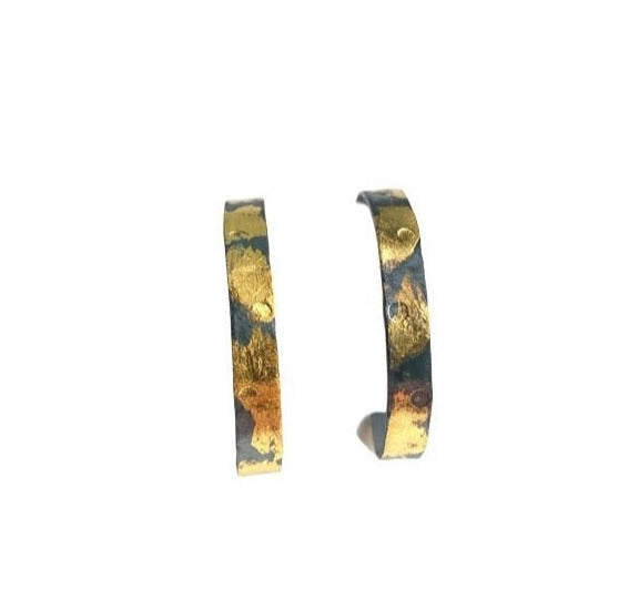 Long Oval Mixed Metal Hoop Earrings :: Oxidized Sterling Silver + 24K Gold