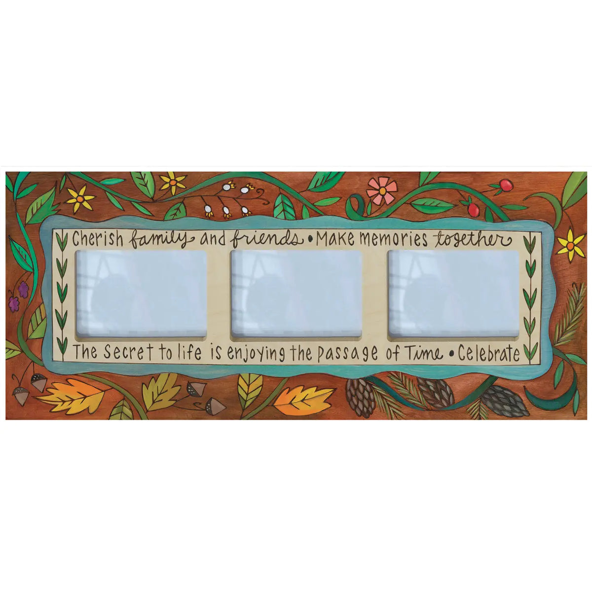 Decorative frame with floral designs and inspirational text on a white background