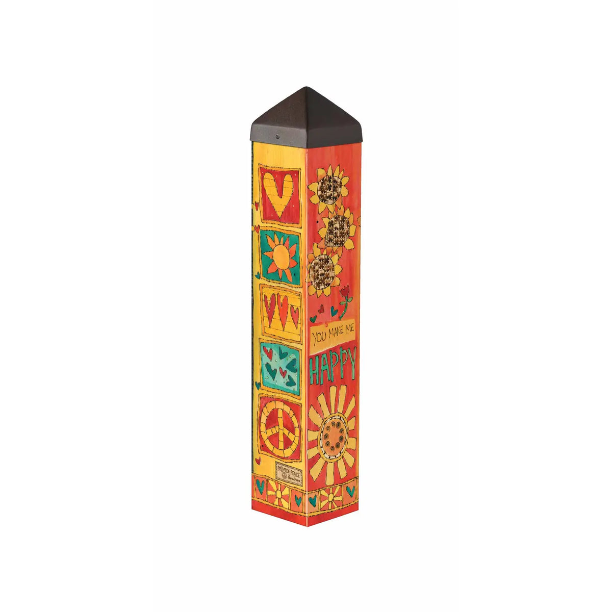 Decorative art garden pole with colorful patterns on a white background