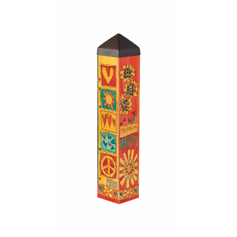 Decorative art garden pole with colorful patterns on a white background
