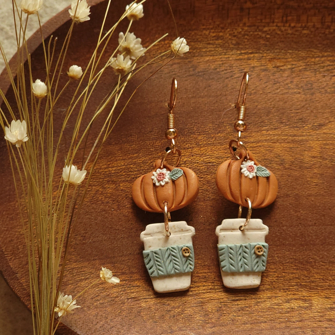 Pumpkin Latte Dangle Clay Earrings