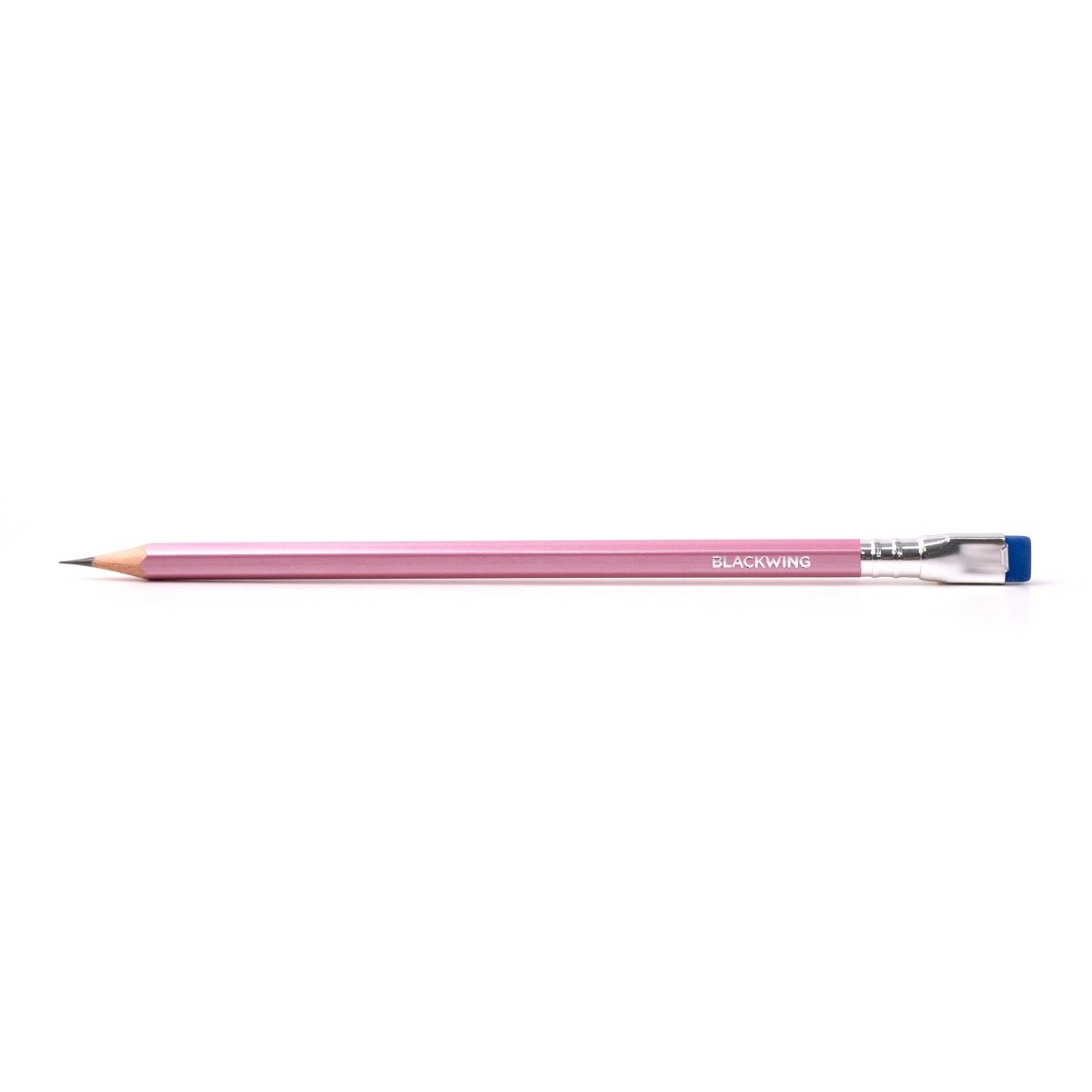 Pink pencil with blue eraser on a white background