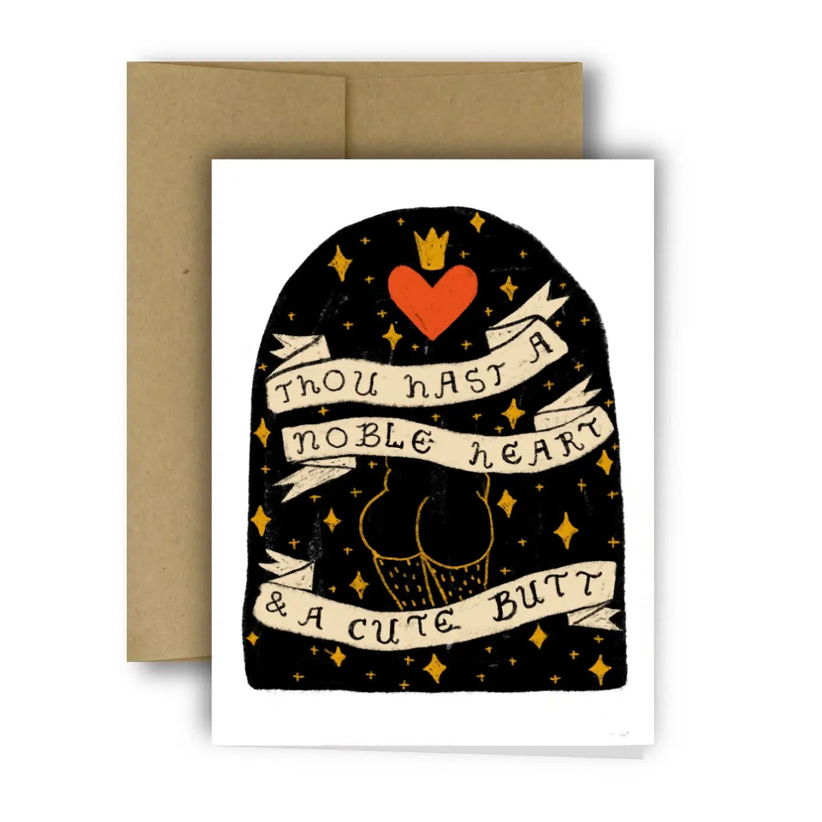 Greeting card with a heart and text design on a white background