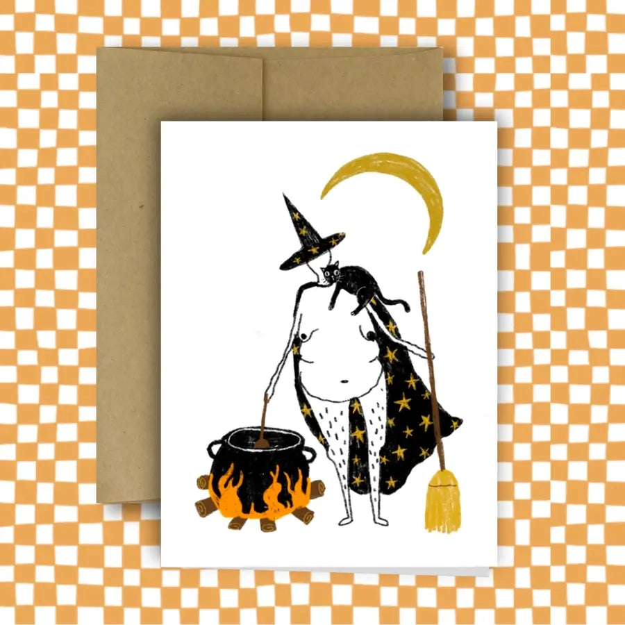 Witch, Cat, & Cauldron Halloween Card
