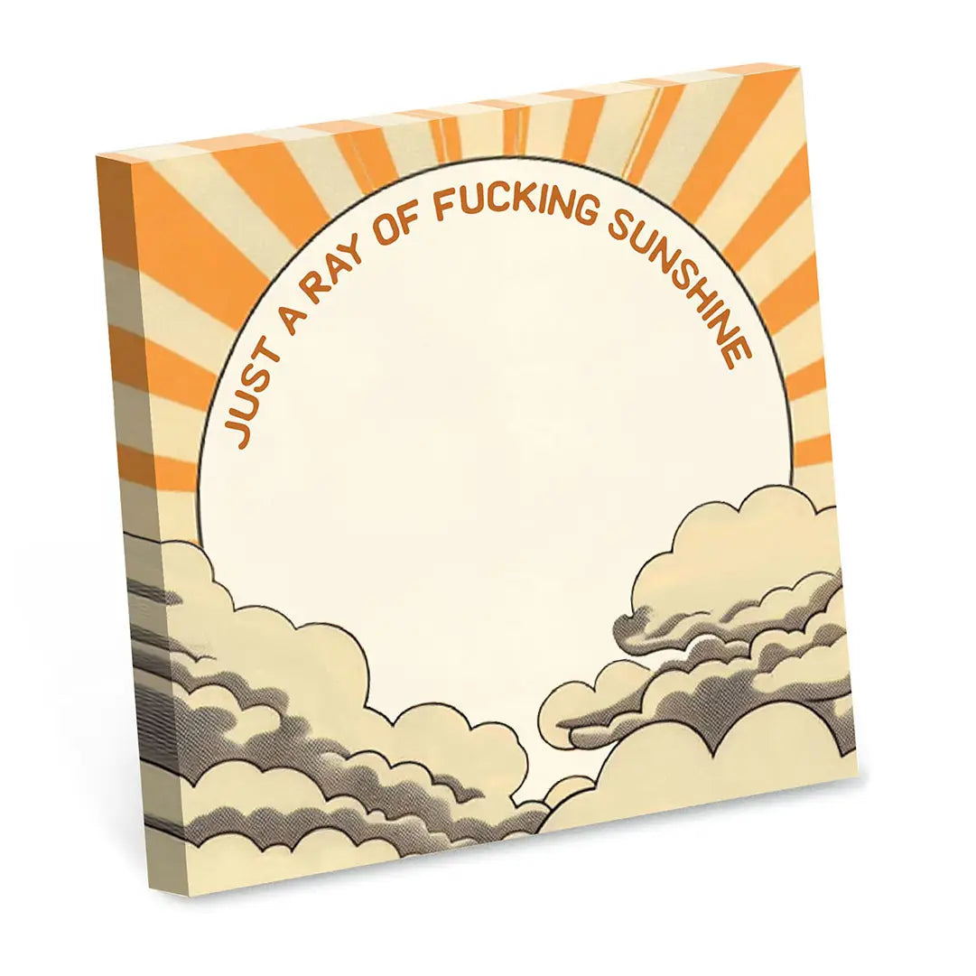 Canvas print with cloud design and text 'Just a ray of fucking sunshine' on a white background