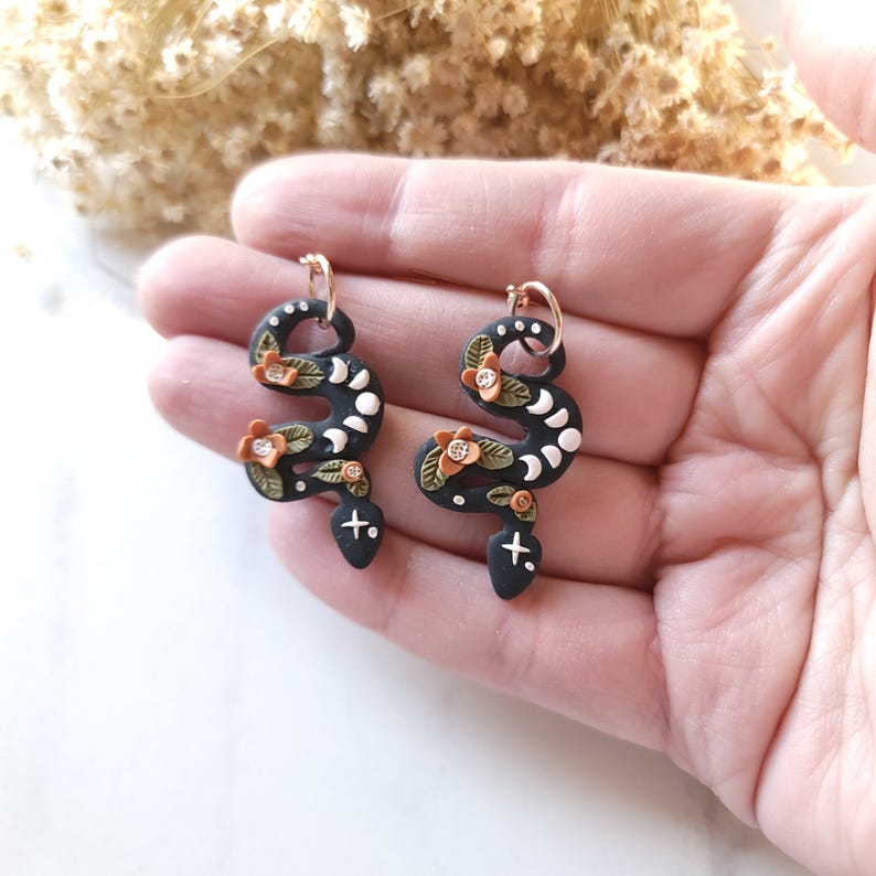 Floral Serpent Clay Earrings