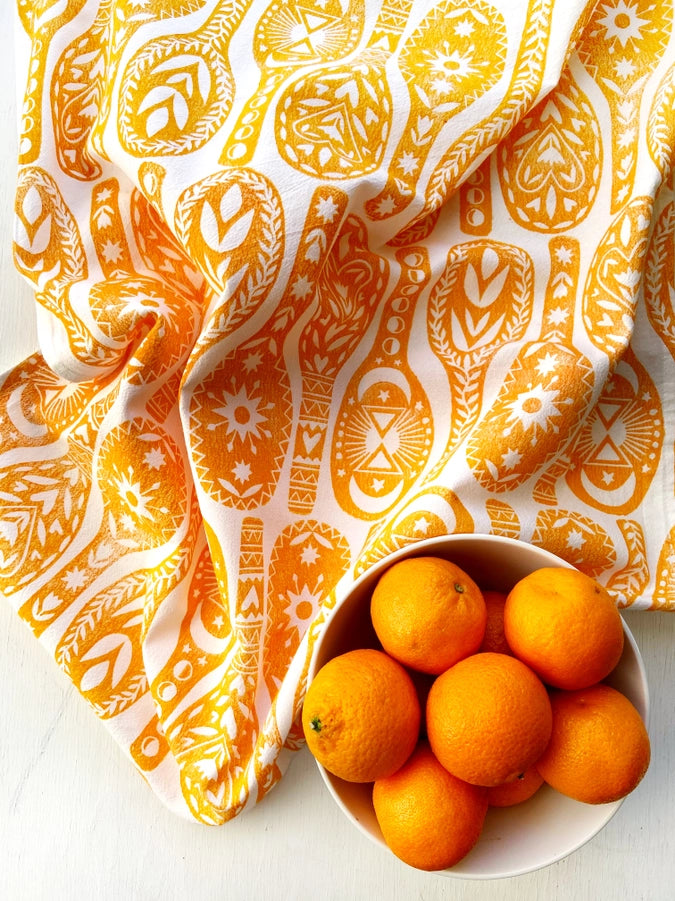 Orange Spoons Tea Towel