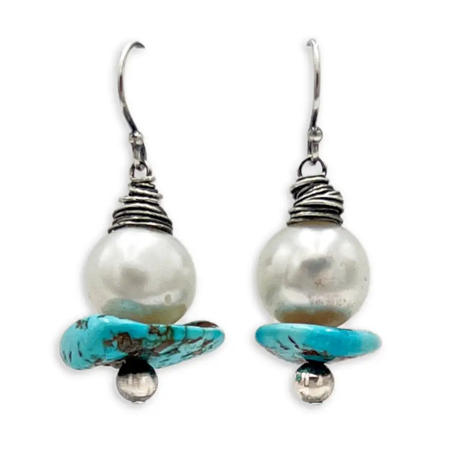 Large Pearl + Turquoise Wrap Drop Earrings