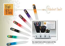 Set of colorful nail files with a branded box on a white background