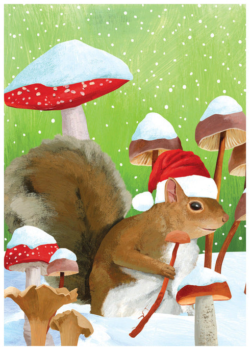 Winter Squirrel and Mushroom Boxed Holiday Cards