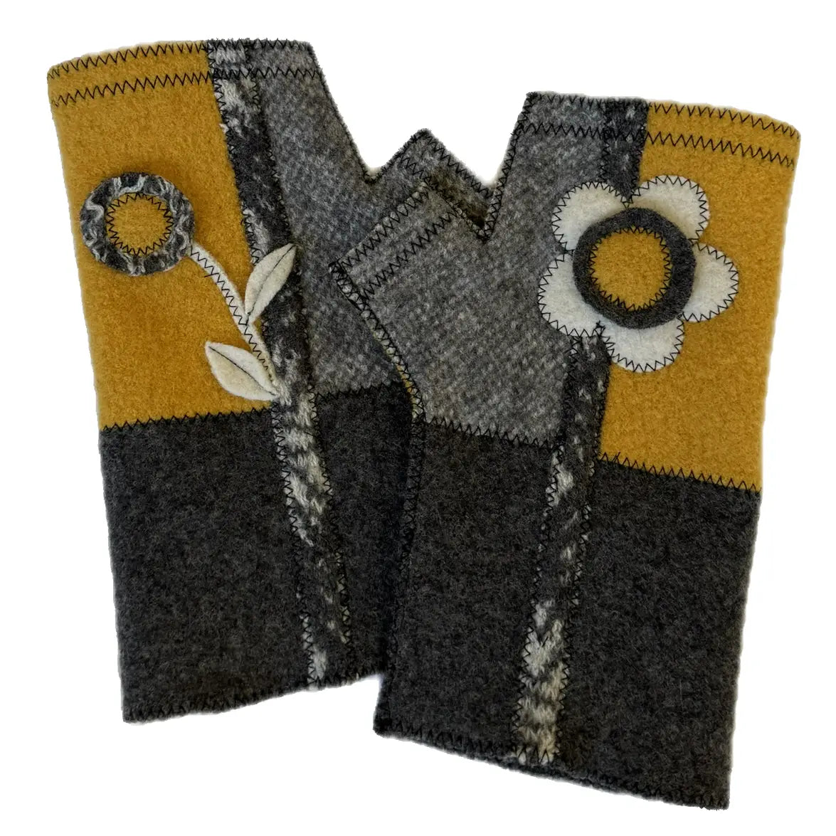 Yellow Flower Fingerless Gloves