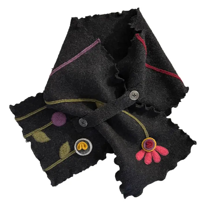 Black Flower Wool Scarf