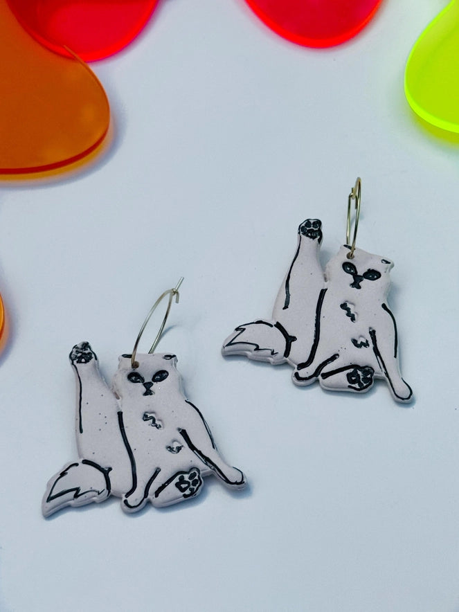 Power Cat Pose Dangle Earrings
