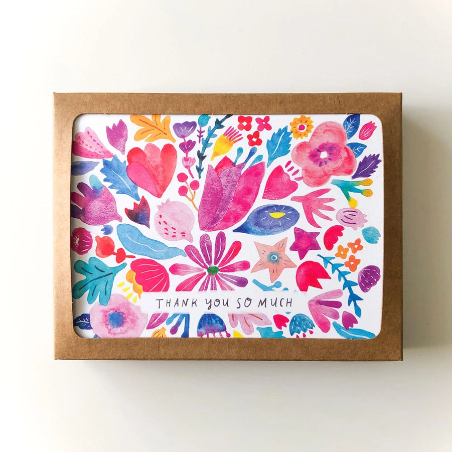 Pink & Red Flower Boxed Thank You Cards