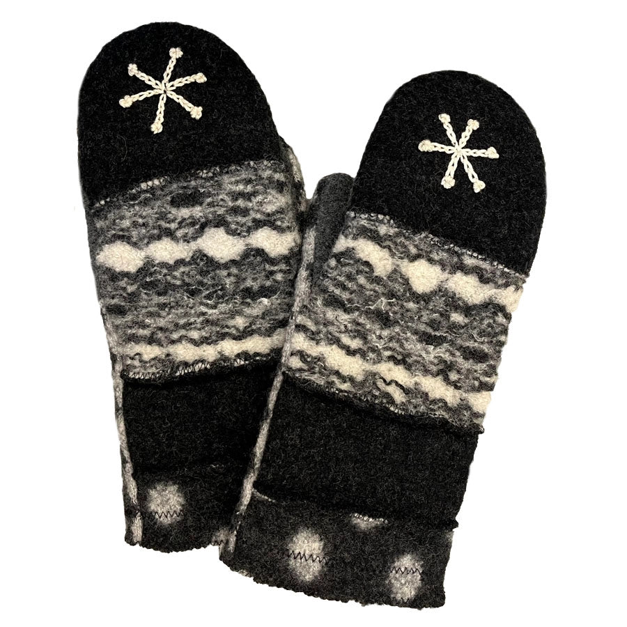 Black Snowflake Wool Mitten